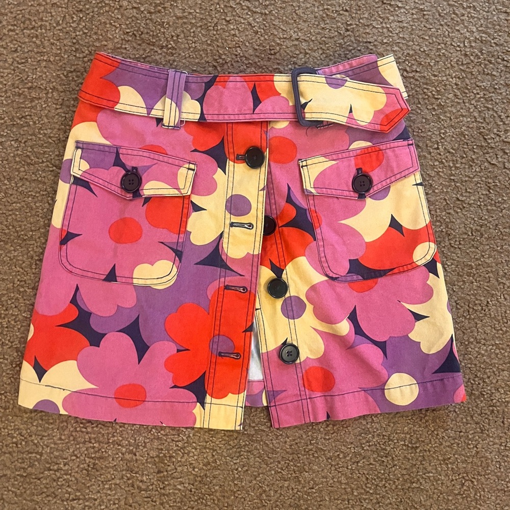 Boden Mod Floral Button Front Mini Skirt Patch Pockets Pink Multi Size 8R